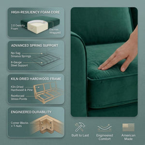 English Elm Talmadge L-shaped Chenille Sectional Handcrafted Usa Chaise Lounge Contemporary Living Room Antique Kelly Green (Forest Green) B2761P499208