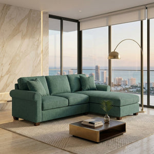 English Elm Talmadge L-shaped Chenille Sectional Handcrafted Usa Chaise Lounge Contemporary Living Room Antique Kelly Green (Forest Green) B2761P499208