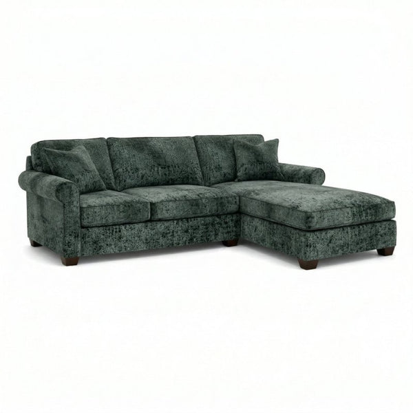 English Elm Talmadge L-shaped Chenille Sectional Handcrafted Usa Chaise Lounge Contemporary Living Room Antique Charcoal (Green) B2761P499209