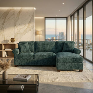 English Elm Talmadge L-shaped Chenille Sectional Handcrafted Usa Chaise Lounge Contemporary Living Room Antique Charcoal (Green) B2761P499209
