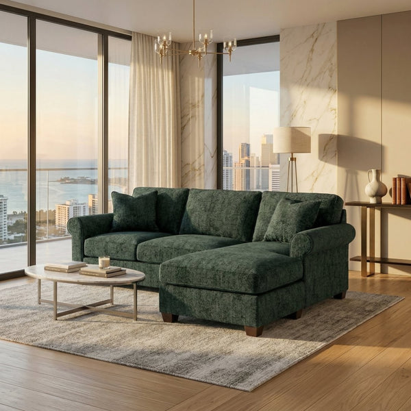 English Elm Talmadge L-shaped Chenille Sectional Handcrafted Usa Chaise Lounge Contemporary Living Room Antique Charcoal (Green) B2761P499209
