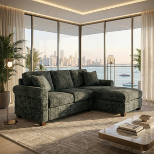 English Elm Talmadge L-shaped Chenille Sectional Handcrafted Usa Chaise Lounge Contemporary Living Room Antique Charcoal (Green) B2761P499209