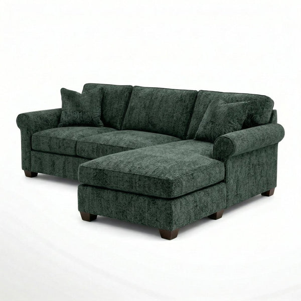 English Elm Talmadge L-shaped Chenille Sectional Handcrafted Usa Chaise Lounge Contemporary Living Room Antique Charcoal (Green) B2761P499209