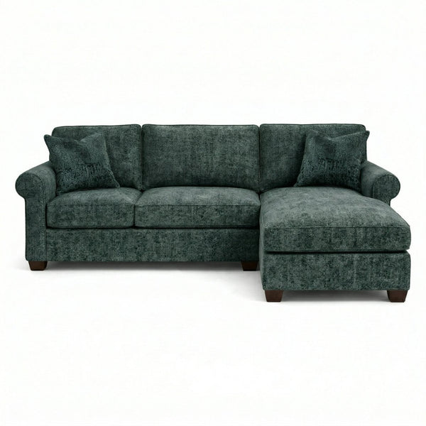 English Elm Talmadge L-shaped Chenille Sectional Handcrafted Usa Chaise Lounge Contemporary Living Room Antique Charcoal (Green) B2761P499209