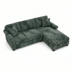 English Elm Talmadge L-shaped Chenille Sectional Handcrafted Usa Chaise Lounge Contemporary Living Room Antique Charcoal (Green) B2761P499209