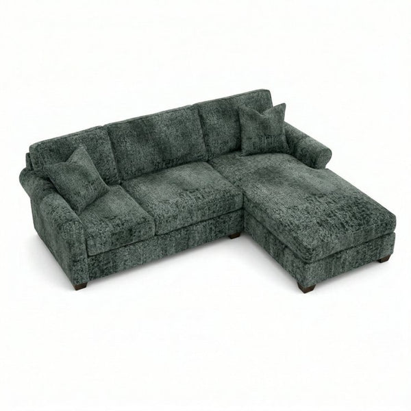 English Elm Talmadge L-shaped Chenille Sectional Handcrafted Usa Chaise Lounge Contemporary Living Room Antique Charcoal (Green) B2761P499209