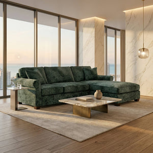 English Elm Talmadge L-shaped Chenille Sectional Handcrafted Usa Chaise Lounge Contemporary Living Room Antique Charcoal (Green) B2761P499209