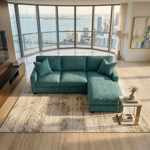 English Elm Clifford L-Shaped Sectional Emerald Polyester Upholstered Living Room Sofa USA Made Hepburn Emerald B2761P499210
