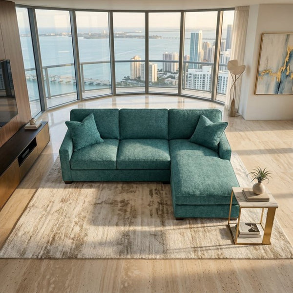 English Elm Clifford L-Shaped Sectional Emerald Polyester Upholstered Living Room Sofa USA Made Hepburn Emerald B2761P499210