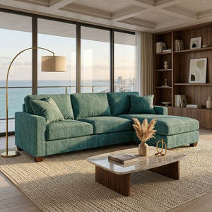English Elm Clifford L-Shaped Sectional Emerald Polyester Upholstered Living Room Sofa USA Made Hepburn Emerald B2761P499210