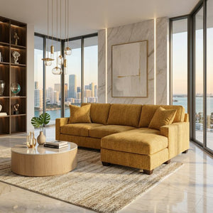 English Elm Clifford L-Shaped Sectional Emerald Polyester Upholstered Living Room Sofa USA Made Hepburn Chai Tea B2761P499211