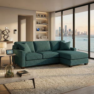 English Elm Clifford L-Shaped Sectional Emerald Polyester Upholstered Living Room Sofa USA Made Hepburn Teal B2761P499212