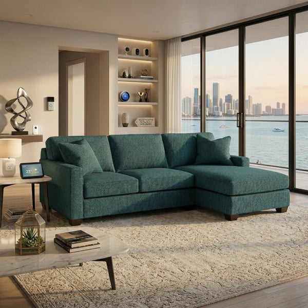 English Elm Clifford L-Shaped Sectional Emerald Polyester Upholstered Living Room Sofa USA Made Hepburn Teal B2761P499212