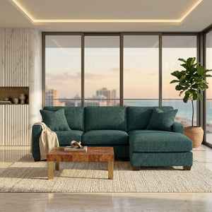 English Elm Clifford L-Shaped Sectional Emerald Polyester Upholstered Living Room Sofa USA Made Hepburn Teal B2761P499212