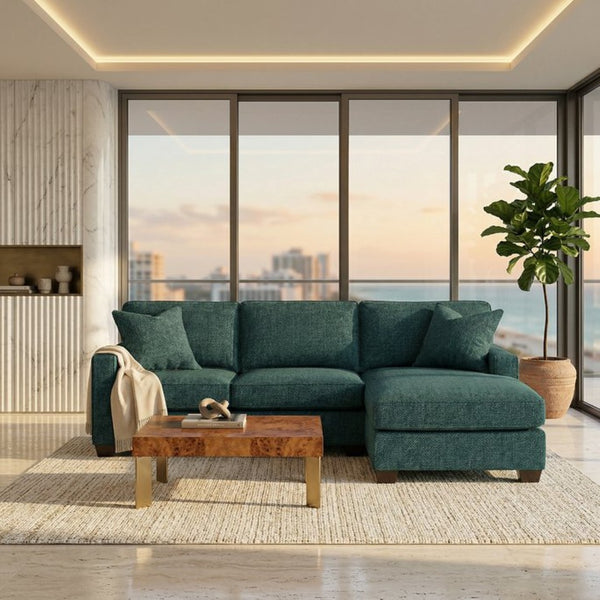 English Elm Clifford L-Shaped Sectional Emerald Polyester Upholstered Living Room Sofa USA Made Hepburn Teal B2761P499212