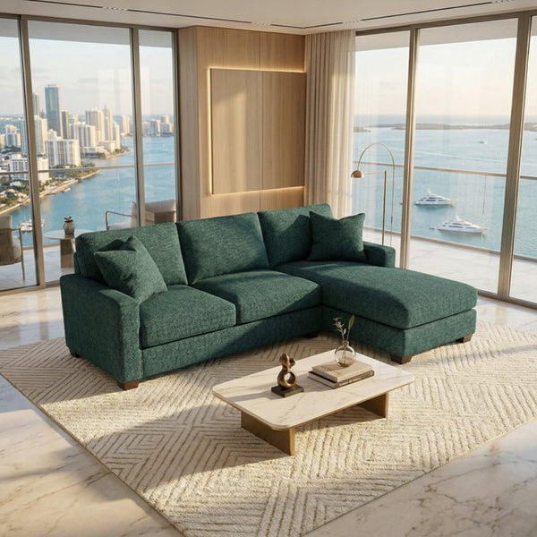 English Elm Clifford L-Shaped Sectional Emerald Polyester Upholstered Living Room Sofa USA Made Hepburn Teal B2761P499212