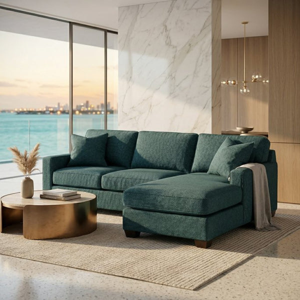 English Elm Clifford L-Shaped Sectional Emerald Polyester Upholstered Living Room Sofa USA Made Hepburn Teal B2761P499212