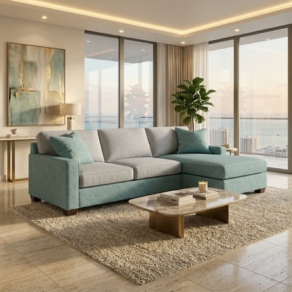 English Elm Clifford L-Shaped Sectional Emerald Polyester Upholstered Living Room Sofa USA Made Leslie Robins Egg B2761P499213