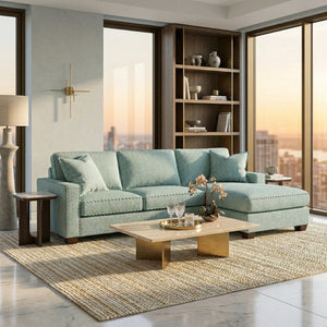 English Elm Clifford L-Shaped Sectional Emerald Polyester Upholstered Living Room Sofa USA Made Leslie Robins Egg B2761P499213