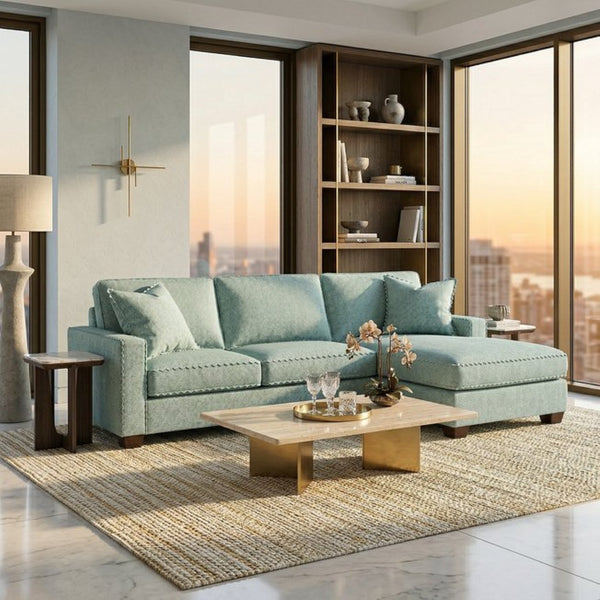 English Elm Clifford L-Shaped Sectional Emerald Polyester Upholstered Living Room Sofa USA Made Leslie Robins Egg B2761P499213