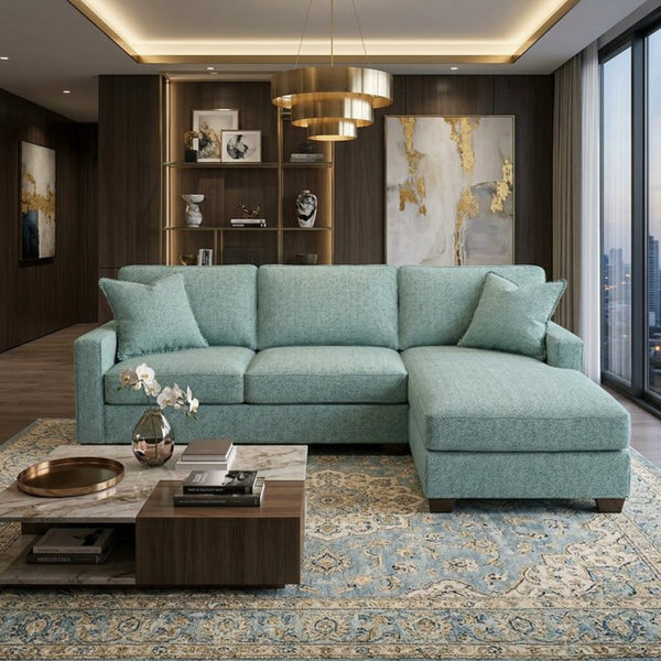English Elm Clifford L-Shaped Sectional Emerald Polyester Upholstered Living Room Sofa USA Made Leslie Robins Egg B2761P499213