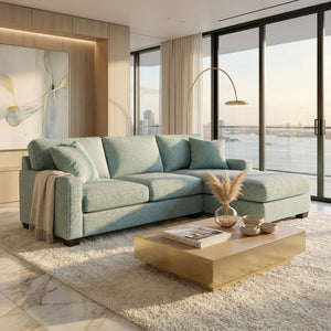 English Elm Clifford L-Shaped Sectional Emerald Polyester Upholstered Living Room Sofa USA Made Leslie Robins Egg B2761P499213