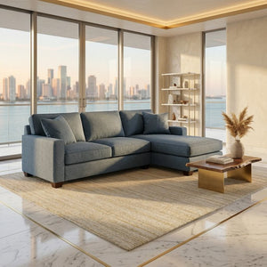 English Elm Clifford L-Shaped Sectional Emerald Polyester Upholstered Living Room Sofa USA Made Leslie Peacock Slate Blue B2761P499214