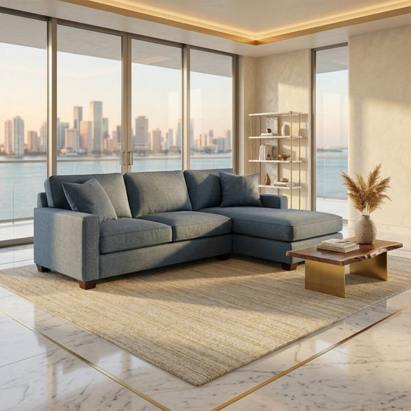 English Elm Clifford L-Shaped Sectional Emerald Polyester Upholstered Living Room Sofa USA Made Leslie Peacock Slate Blue B2761P499214