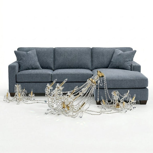 English Elm Clifford L-Shaped Sectional Emerald Polyester Upholstered Living Room Sofa USA Made Leslie Peacock Slate Blue B2761P499214