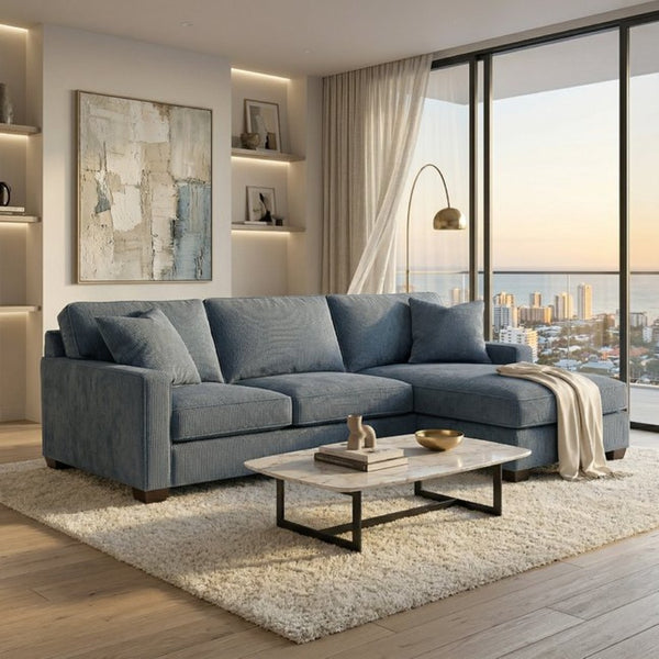 English Elm Clifford L-Shaped Sectional Emerald Polyester Upholstered Living Room Sofa USA Made Leslie Peacock Slate Blue B2761P499214