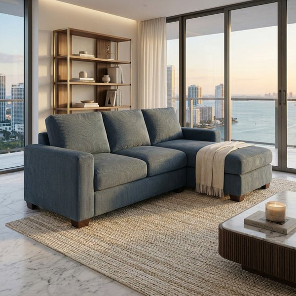 English Elm Clifford L-Shaped Sectional Emerald Polyester Upholstered Living Room Sofa USA Made Leslie Peacock Slate Blue B2761P499214