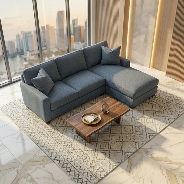 English Elm Clifford L-Shaped Sectional Emerald Polyester Upholstered Living Room Sofa USA Made Leslie Peacock Slate Blue B2761P499214