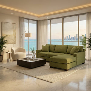 English Elm Clifford L-Shaped Sectional Emerald Polyester Upholstered Living Room Sofa USA Made Green Notion Appletini B2761P499215