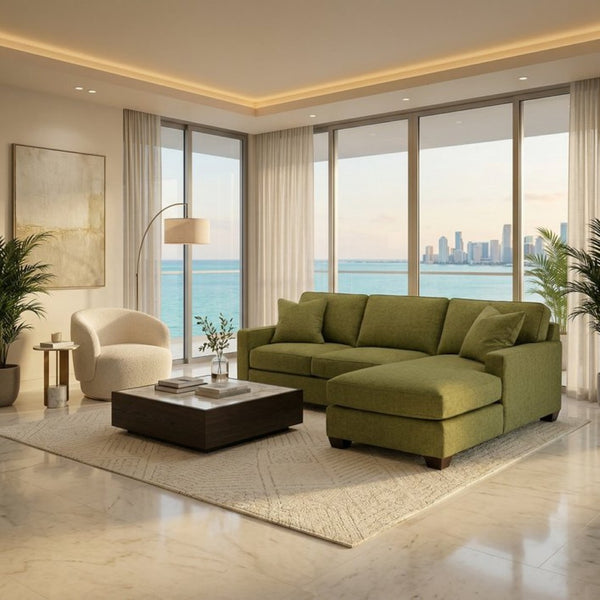 English Elm Clifford L-Shaped Sectional Emerald Polyester Upholstered Living Room Sofa USA Made Green Notion Appletini B2761P499215