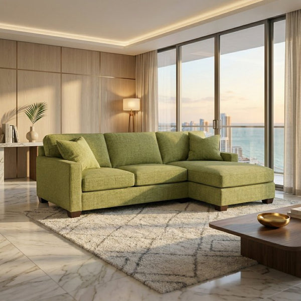 English Elm Clifford L-Shaped Sectional Emerald Polyester Upholstered Living Room Sofa USA Made Green Notion Appletini B2761P499215