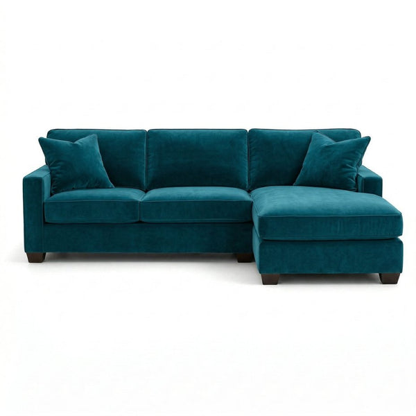 English Elm Talmadge L-shaped Chenille Sectional Handcrafted Usa Chaise Lounge Contemporary Living Room Peacock Blue B2761P499216