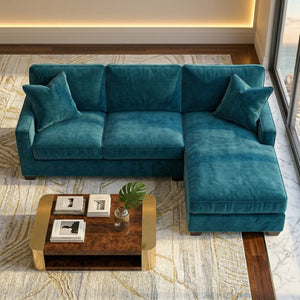 English Elm Talmadge L-shaped Chenille Sectional Handcrafted Usa Chaise Lounge Contemporary Living Room Peacock Blue B2761P499216