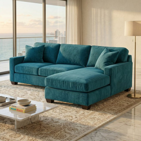 English Elm Talmadge L-shaped Chenille Sectional Handcrafted Usa Chaise Lounge Contemporary Living Room Peacock Blue B2761P499216