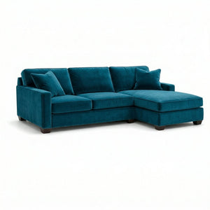 English Elm Talmadge L-shaped Chenille Sectional Handcrafted Usa Chaise Lounge Contemporary Living Room Peacock Blue B2761P499216