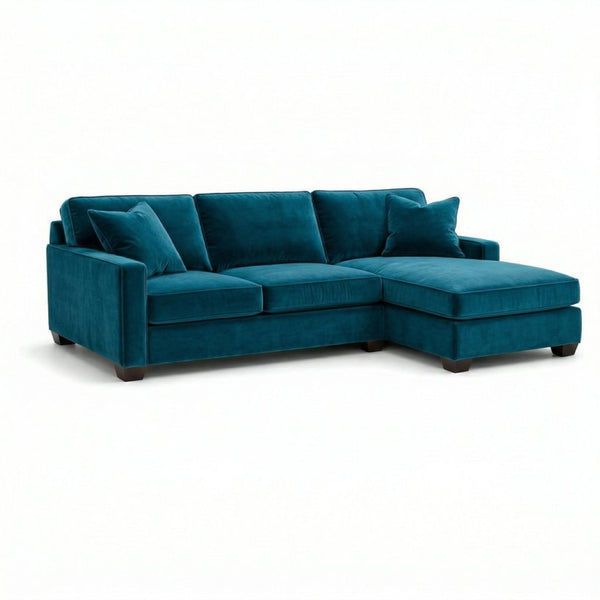 English Elm Talmadge L-shaped Chenille Sectional Handcrafted Usa Chaise Lounge Contemporary Living Room Peacock Blue B2761P499216
