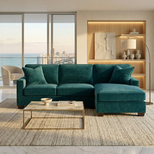 English Elm Talmadge L-shaped Chenille Sectional Handcrafted Usa Chaise Lounge Contemporary Living Room Peacock Blue B2761P499216