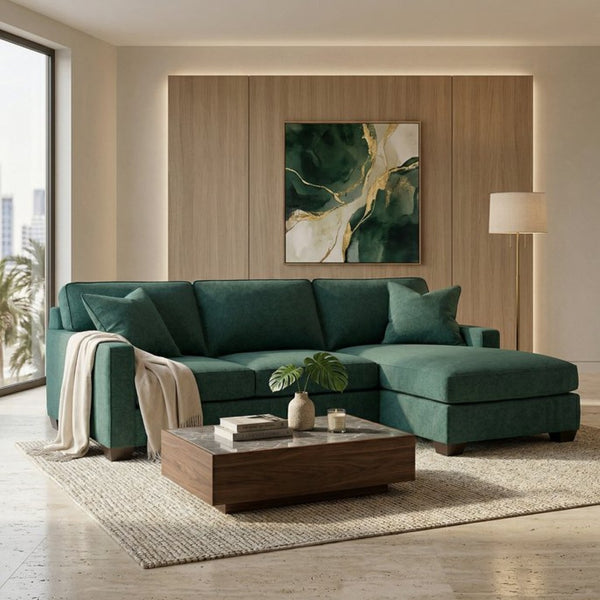 English Elm Talmadge L-shaped Chenille Sectional Handcrafted Usa Chaise Lounge Contemporary Living Room Forest Green B2761P499217