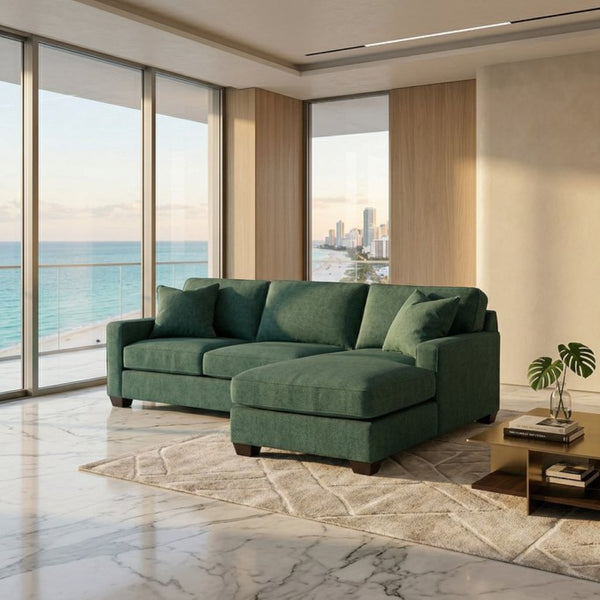 English Elm Talmadge L-shaped Chenille Sectional Handcrafted Usa Chaise Lounge Contemporary Living Room Forest Green B2761P499217