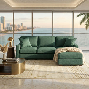 English Elm Talmadge L-shaped Chenille Sectional Handcrafted Usa Chaise Lounge Contemporary Living Room Forest Green B2761P499217