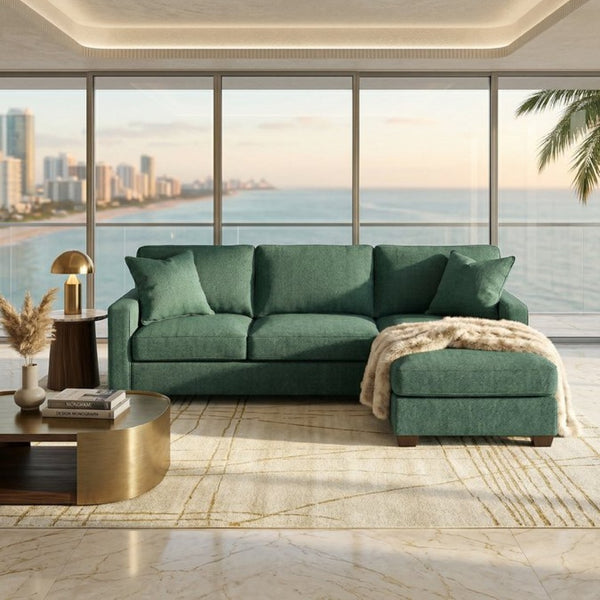 English Elm Talmadge L-shaped Chenille Sectional Handcrafted Usa Chaise Lounge Contemporary Living Room Forest Green B2761P499217