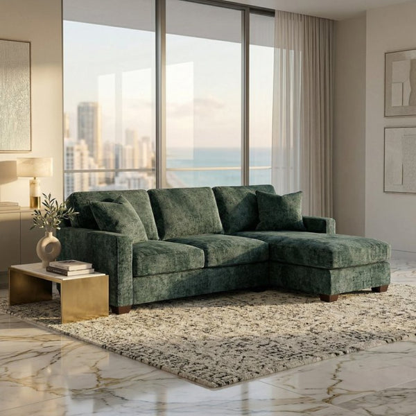 English Elm Talmadge L-shaped Chenille Sectional Handcrafted Usa Chaise Lounge Contemporary Living Room Sage Green B2761P499218