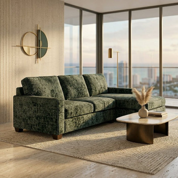 English Elm Talmadge L-shaped Chenille Sectional Handcrafted Usa Chaise Lounge Contemporary Living Room Sage Green B2761P499218