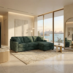 English Elm Talmadge L-shaped Chenille Sectional Handcrafted Usa Chaise Lounge Contemporary Living Room Sage Green B2761P499218