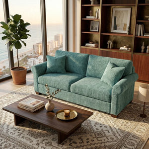 English Elm Irlanda Emerald Polyester Sofa Handcrafted in USA with Square Arms for Living Rooms Hepburn Emerald B2761P502673