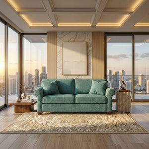 English Elm Irlanda Emerald Polyester Sofa Handcrafted in USA with Square Arms for Living Rooms Hepburn Emerald B2761P502673